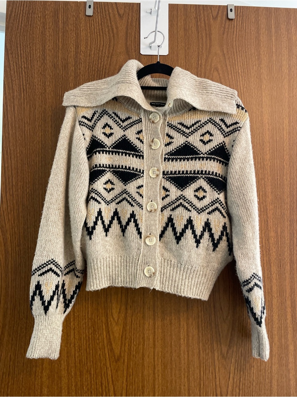 Who What Wear Beige and Black Patterned Button-Front Cardigan